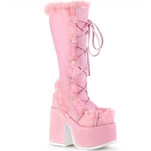 Demonia Camel-311 Baby Pink Pale Pink Faux Fur Boots women’s size 10 pastel
